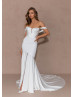 Ivory Satin Slit Minimalist Wedding Dress With Detachable Straps